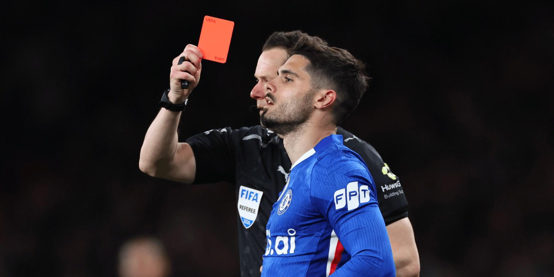 B体育首页-本赛季切尔西在联赛中已吃7张红牌，英超单赛季历史纪录是9张